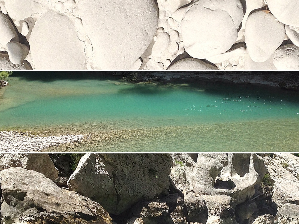 galets de rivière, eaux turquoises et rochers des Gorges du Verdon