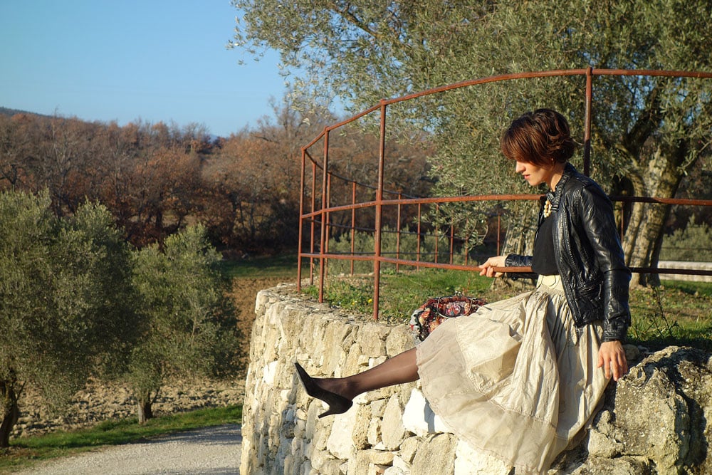 look de fête tutu et blouson noir