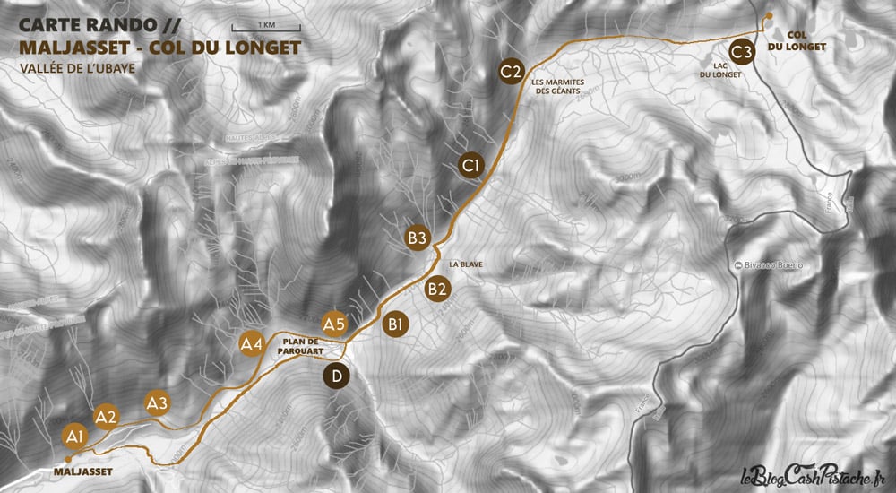 topo rando Maljasset Longet carte détaillée