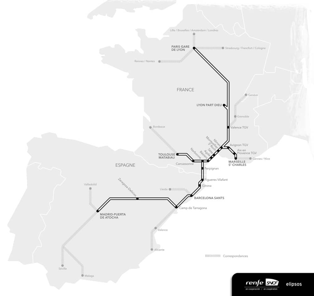 carte TGV France Espagne voyage avec renfe sncf