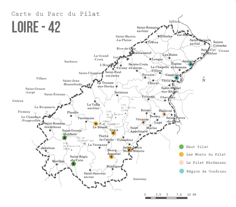 Carte du Parc du Pilat Loire carnet de route itinéraire étapes