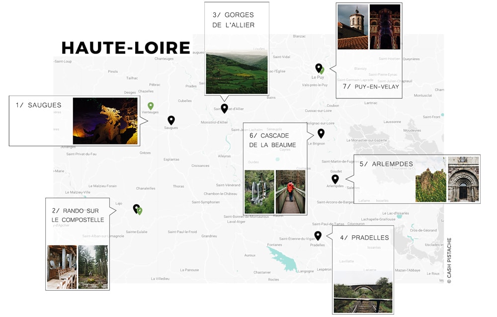 carte Haute-Loire itinéraire Puy-en-Velay en Auvergne