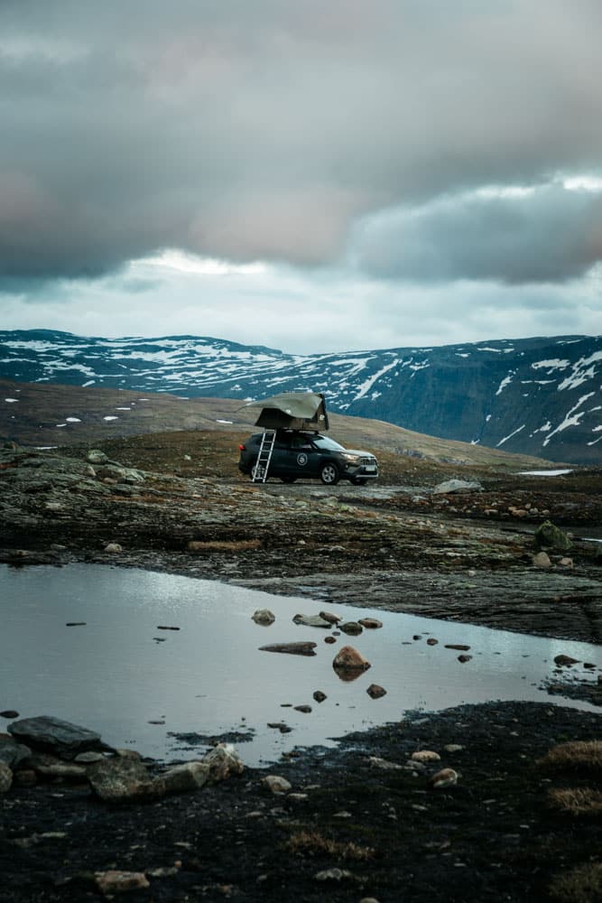 itinéraire road trip en Norvège avec tente de toit