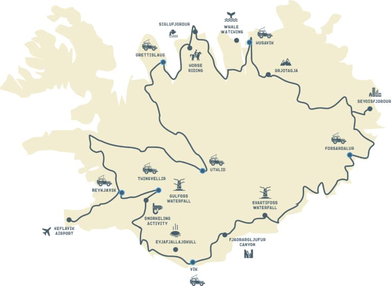 carte itinéraire Travelbase Islande map