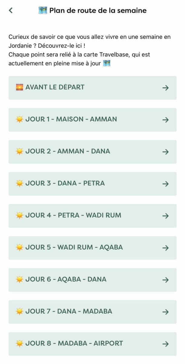 itinéraire Jordan Nomads sur l’application Travelbase